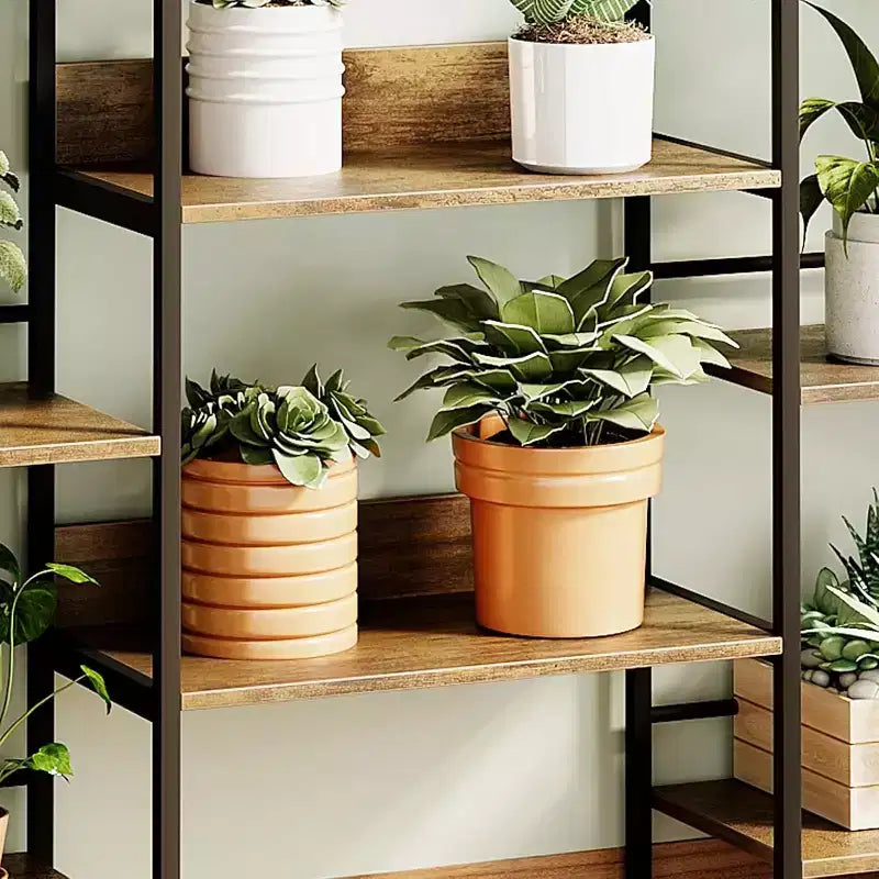Grande étagère à 5 niveaux, étagère industrielle avec 4 étagères ouvertes, haute bibliothèque rustique pour chambre à coucher ou bureau
