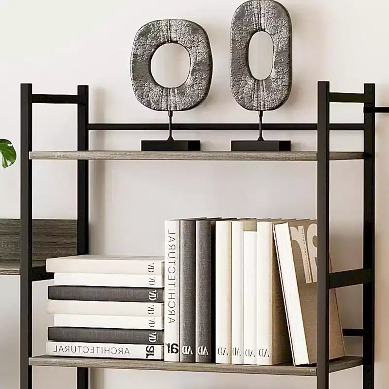 Grande étagère à 5 niveaux, étagère industrielle avec 4 étagères ouvertes, haute bibliothèque rustique pour chambre à coucher ou bureau