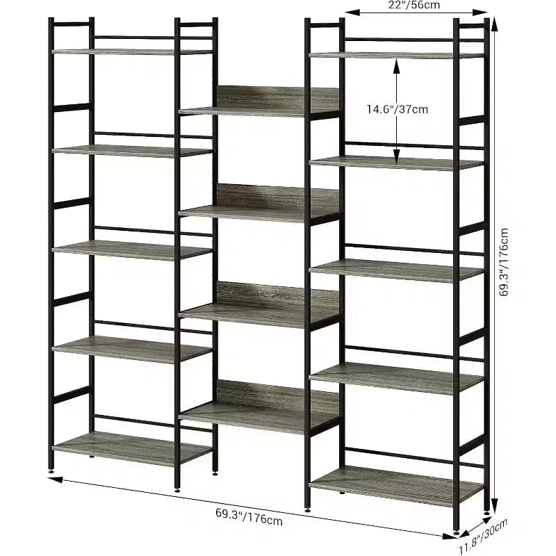 Grande étagère à 5 niveaux, étagère industrielle avec 4 étagères ouvertes, haute bibliothèque rustique pour chambre à coucher ou bureau