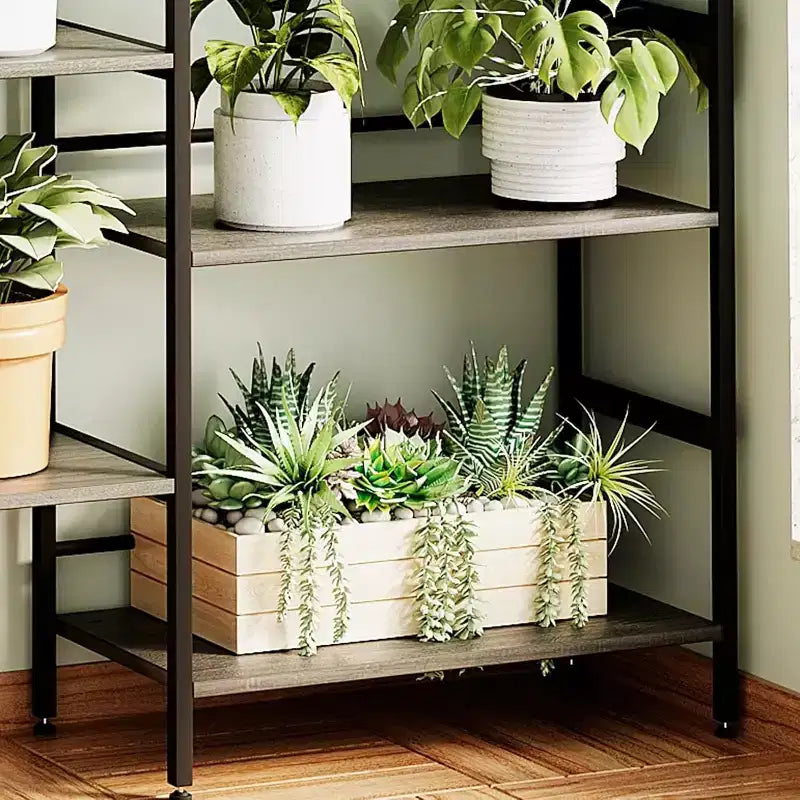 Grande étagère à 5 niveaux, étagère industrielle avec 4 étagères ouvertes, haute bibliothèque rustique pour chambre à coucher ou bureau