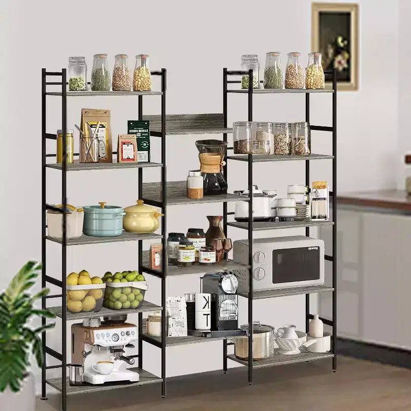 Grande étagère à 5 niveaux, étagère industrielle avec 4 étagères ouvertes, haute bibliothèque rustique pour chambre à coucher ou bureau