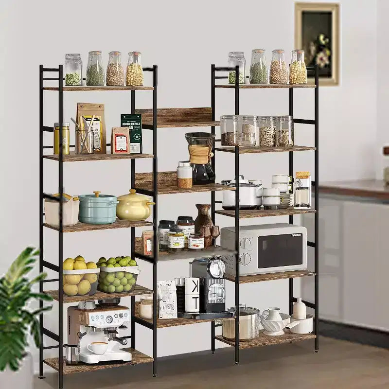 Grande étagère à 5 niveaux, étagère industrielle avec 4 étagères ouvertes, haute bibliothèque rustique pour chambre à coucher ou bureau