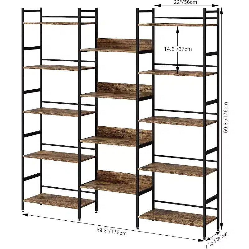 Grande étagère à 5 niveaux, étagère industrielle avec 4 étagères ouvertes, haute bibliothèque rustique pour chambre à coucher ou bureau