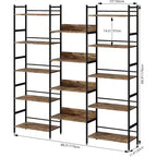 Grande étagère à 5 niveaux, étagère industrielle avec 4 étagères ouvertes, haute bibliothèque rustique pour chambre à coucher ou bureau