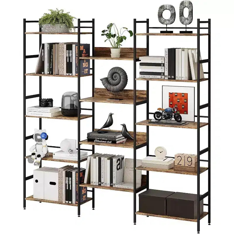 Grande étagère à 5 niveaux, étagère industrielle avec 4 étagères ouvertes, haute bibliothèque rustique pour chambre à coucher ou bureau