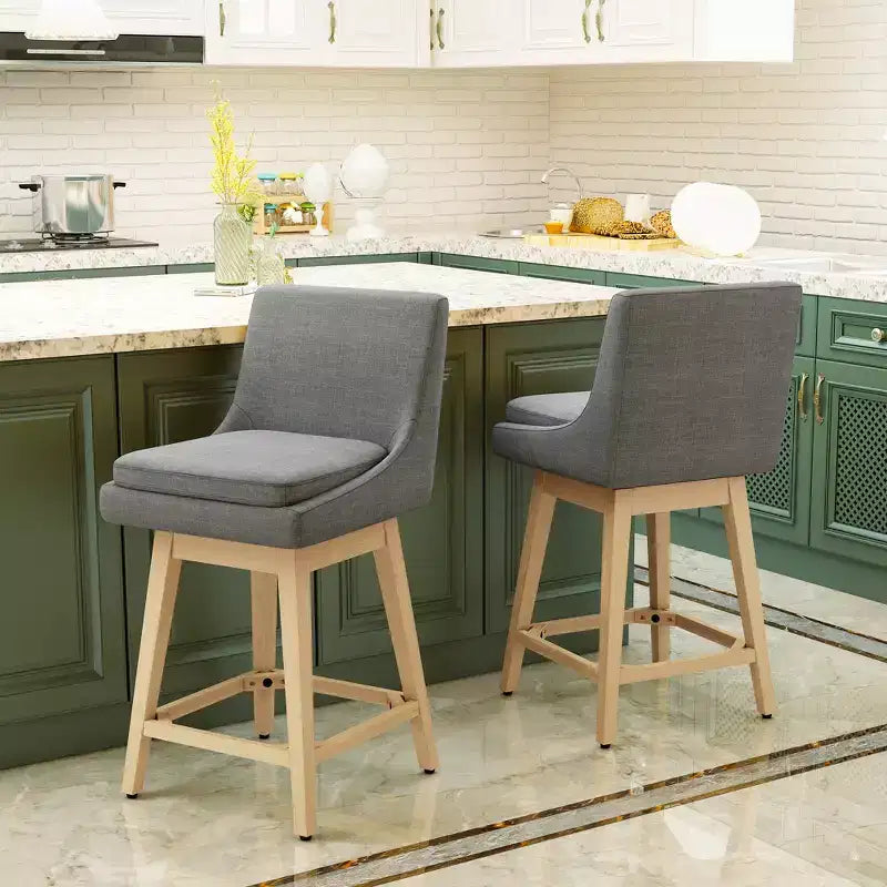 Dyonery Tabourets de Bar Pivotants à Hauteur de Comptoir de 26,8 po, Lot de 2, Tabourets de Bar de Cuisine Rembourrés avec Dossier, Pieds en Bois Massif, Tissu - Bleu