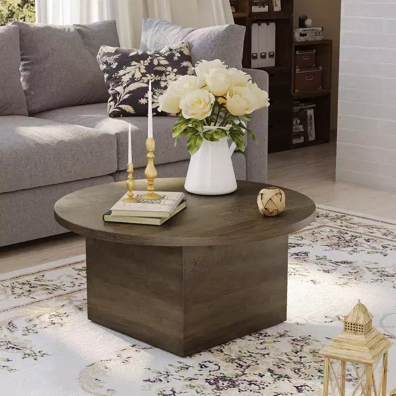 Dyonery 35.5 Table basse de ferme en bois composite moderne, table résistante aux rayures avec cadre robuste pour salon, bureau à domicile, salle de repos, marron