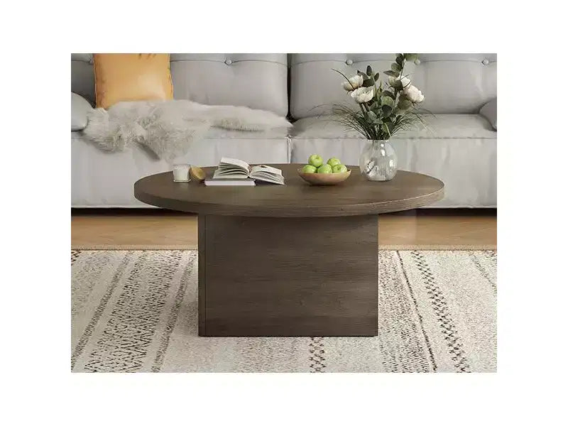 Dyonery 35.5 Table basse de ferme en bois composite moderne, table résistante aux rayures avec cadre robuste pour salon, bureau à domicile, salle de repos, marron