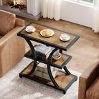 Table d'appoint à 3 niveaux Lantine avec rangement, design géométrique en métal, table de chevet industrielle pour salon, chambre à coucher