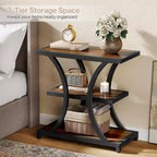 Table d'appoint à 3 niveaux Lantine avec rangement, design géométrique en métal, table de chevet industrielle pour salon, chambre à coucher