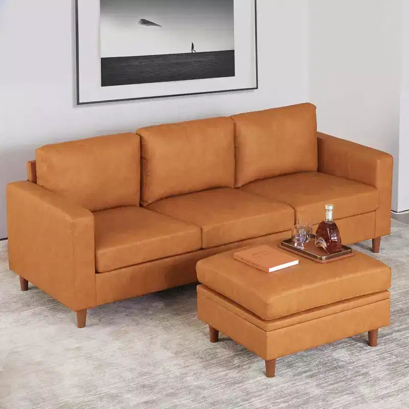 Module de rangement ottoman GustoWave pour salon, module ottoman carré pour canapé-lit sectionnel, marron