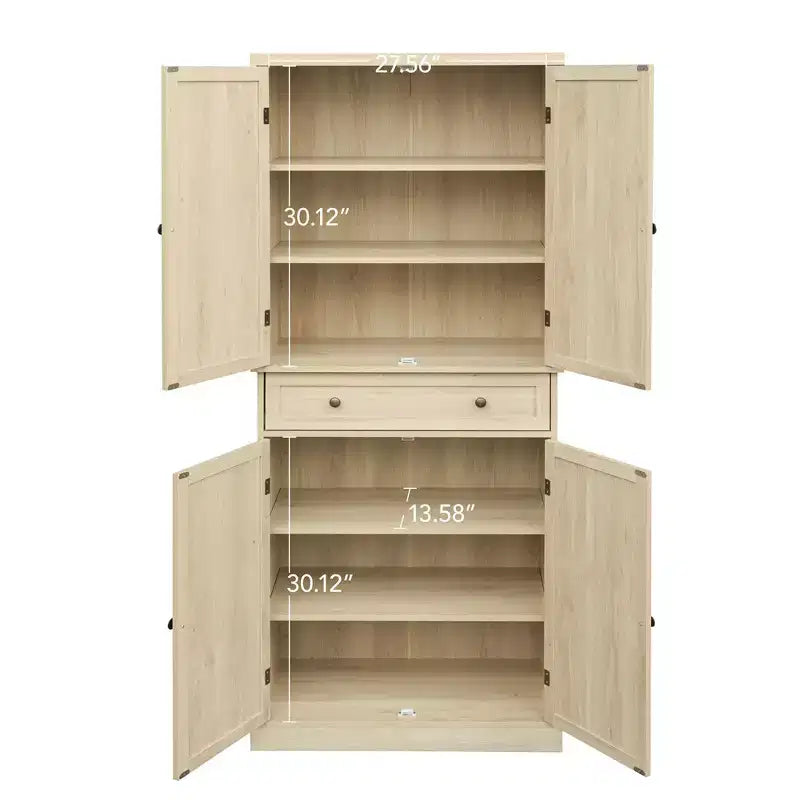 Meuble de cuisine Okak, armoire haute avec 4 étagères intérieures réglables et 4 portes, buffet polyvalent pour salon et salle à manger