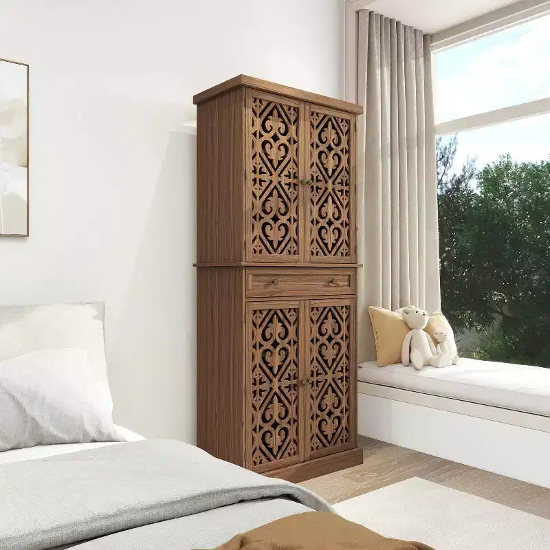 Meuble de cuisine Okak, armoire haute avec 4 étagères intérieures réglables et 4 portes, buffet polyvalent pour salon et salle à manger