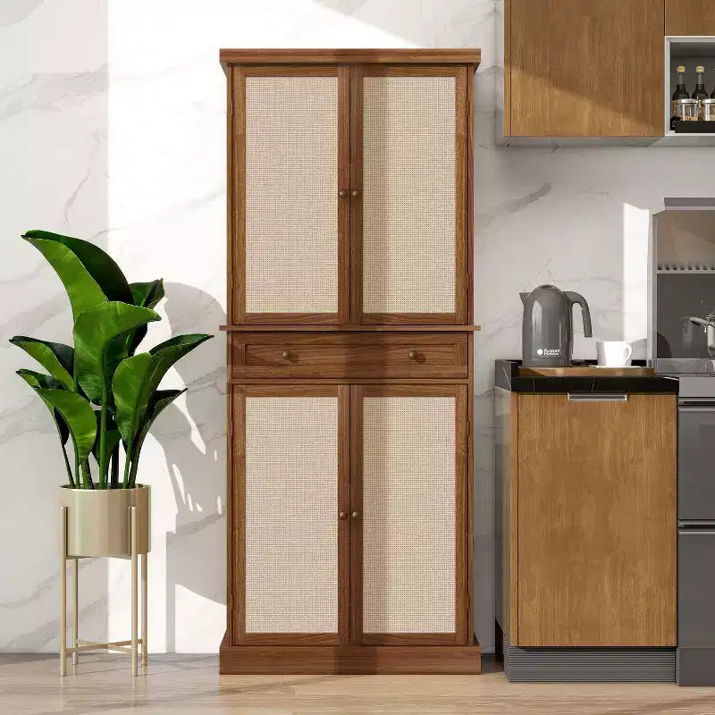 Meuble de cuisine Okak, armoire haute avec 4 étagères intérieures réglables et 4 portes, buffet polyvalent pour salon et salle à manger