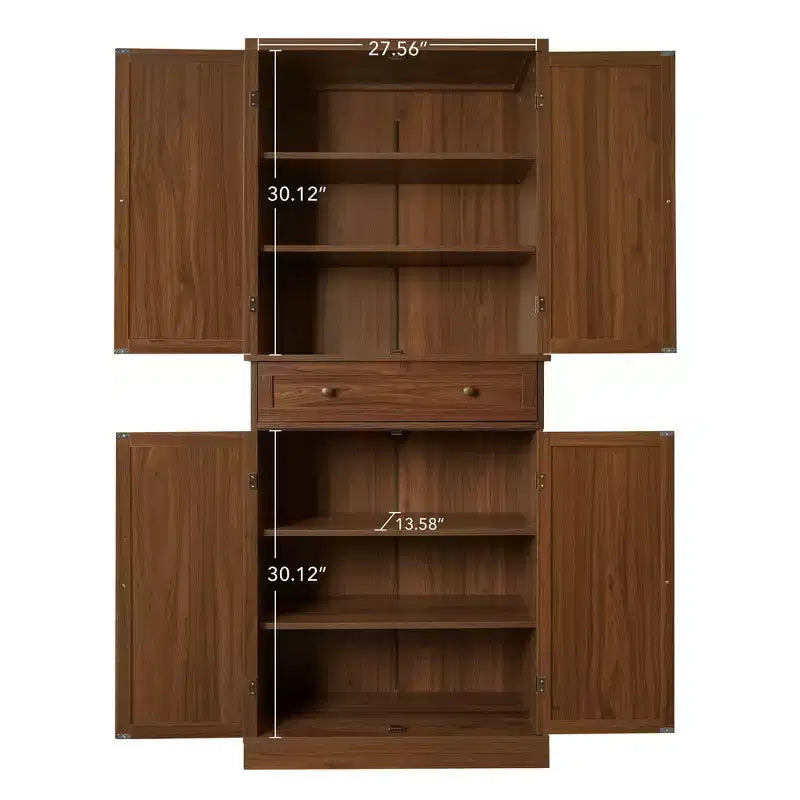 Meuble de cuisine Okak, armoire haute avec 4 étagères intérieures réglables et 4 portes, buffet polyvalent pour salon et salle à manger
