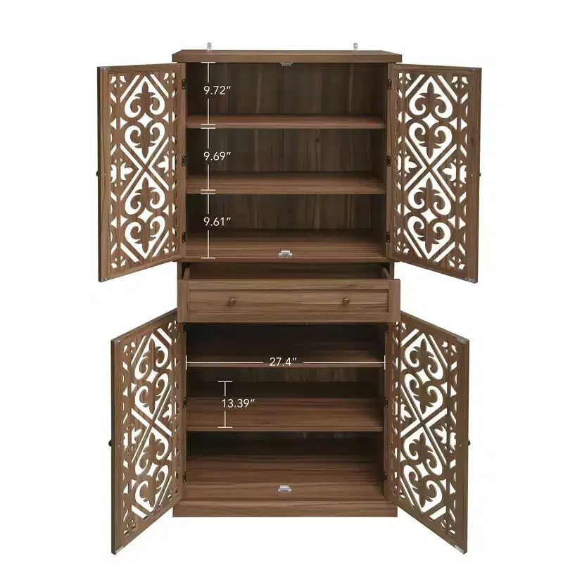 Meuble de cuisine Okak, armoire haute avec 4 étagères intérieures réglables et 4 portes, buffet polyvalent pour salon et salle à manger
