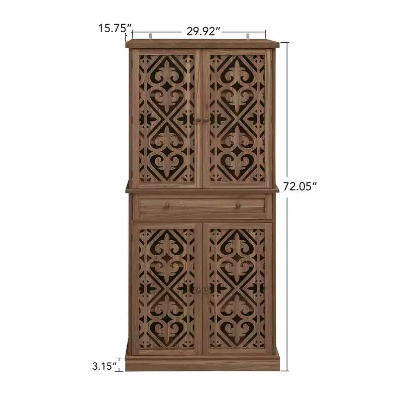 Meuble de cuisine Okak, armoire haute avec 4 étagères intérieures réglables et 4 portes, buffet polyvalent pour salon et salle à manger