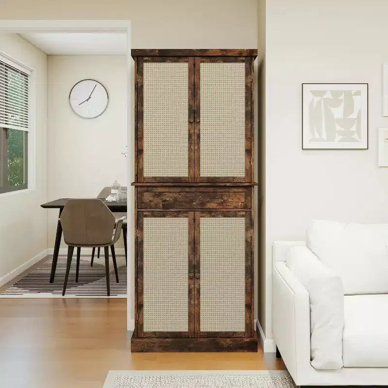 Meuble de cuisine Okak, armoire haute avec 4 étagères intérieures réglables et 4 portes, buffet polyvalent pour salon et salle à manger