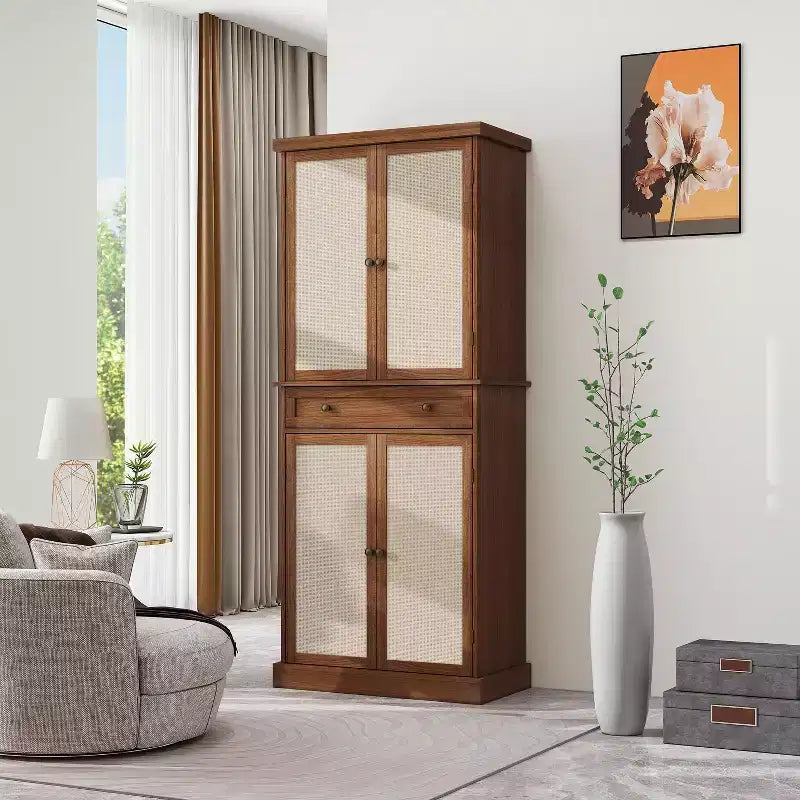 Meuble de cuisine Okak, armoire haute avec 4 étagères intérieures réglables et 4 portes, buffet polyvalent pour salon et salle à manger
