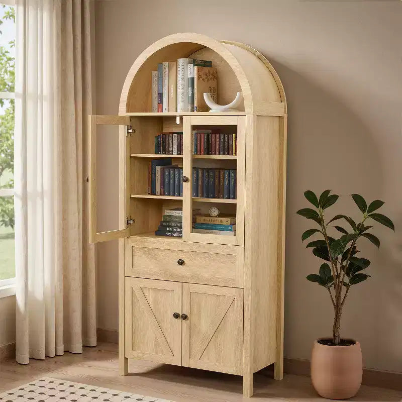 Meuble de cuisine Okak Dome, Armoire haute avec tiroir et 4 portes, Buffet polyvalent pour salon et salle à manger