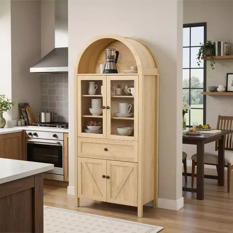 Meuble de cuisine Okak Dome, Armoire haute avec tiroir et 4 portes, Buffet polyvalent pour salon et salle à manger