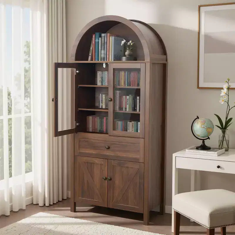 Meuble de cuisine Okak Dome, Armoire haute avec tiroir et 4 portes, Buffet polyvalent pour salon et salle à manger