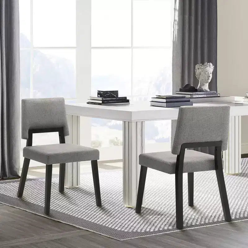 Armen Living, Chaise de salle à manger en bois Channell, finition noire et tissu anthracite - Lot de 2