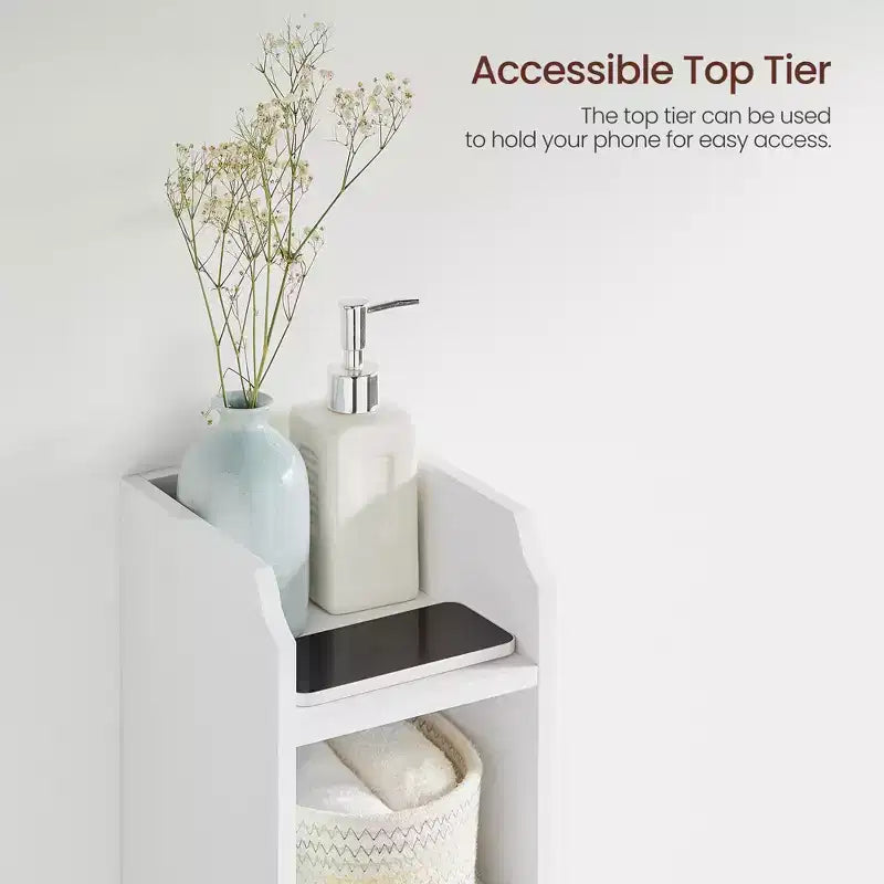 Meuble de Rangement Salle de Bain Étroit et Peu Encombrant avec Étagères Réglables et Porte, Organisateur de Sol pour Papier Toilette et Articles de Toilette, Conception Anti-Basculement