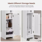 Meuble de Rangement Salle de Bain Étroit et Peu Encombrant avec Étagères Réglables et Porte, Organisateur de Sol pour Papier Toilette et Articles de Toilette, Conception Anti-Basculement