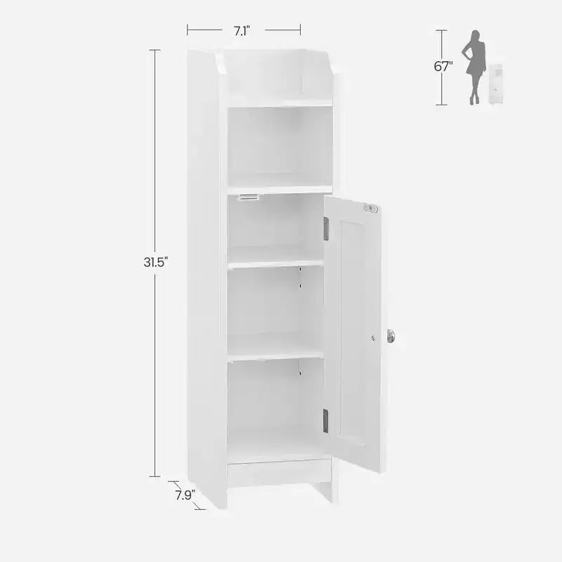 Meuble de Rangement Salle de Bain Étroit et Peu Encombrant avec Étagères Réglables et Porte, Organisateur de Sol pour Papier Toilette et Articles de Toilette, Conception Anti-Basculement