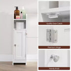 Meuble de Rangement Salle de Bain Étroit et Peu Encombrant avec Étagères Réglables et Porte, Organisateur de Sol pour Papier Toilette et Articles de Toilette, Conception Anti-Basculement