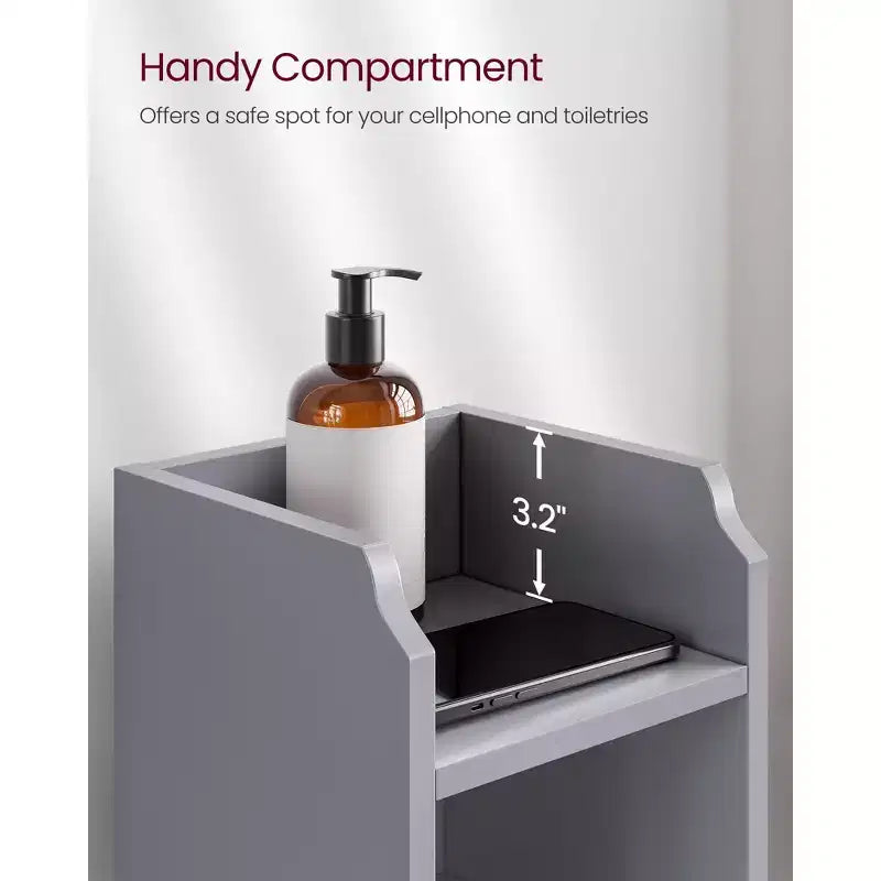 Meuble de Rangement Salle de Bain Étroit et Peu Encombrant avec Étagères Réglables et Porte, Organisateur de Sol pour Papier Toilette et Articles de Toilette, Conception Anti-Basculement