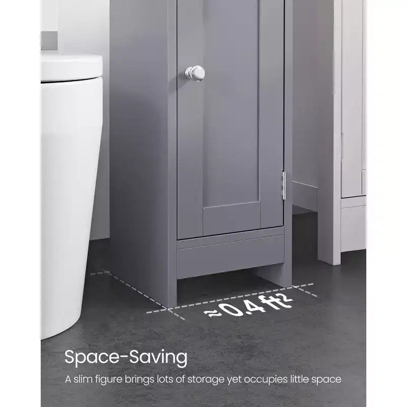 Meuble de Rangement Salle de Bain Étroit et Peu Encombrant avec Étagères Réglables et Porte, Organisateur de Sol pour Papier Toilette et Articles de Toilette, Conception Anti-Basculement