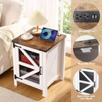 Table d'appoint de ferme, table de chevet rustique avec porte coulissante, petite table d'appoint de canapé en bois de 18 po avec rangement pour chambre à coucher et salon