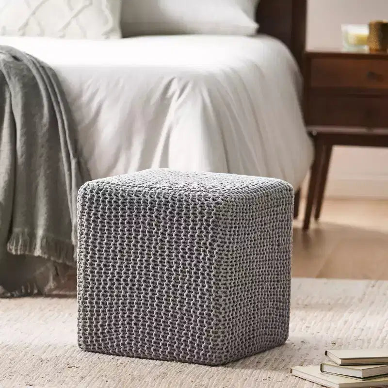 GDFStudio Chabani Pouf ottoman cubique moderne en tissu tricoté
