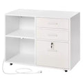 VEVOR 3 Drawer Wooden File Cabinet, Mobile Filing Cabinet with Light Strip, Lockable Rolling File Storage with Adjustable Shelves & 5 Wheels, White