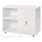 VEVOR 3 Drawer Wooden File Cabinet, Mobile Filing Cabinet with Light Strip, Lockable Rolling File Storage with Adjustable Shelves & 5 Wheels, White