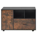 VEVOR Wood File Cabinet, Mobile Filing Cabinet with Open Shelves, Lockable Lateral Rolling File Storage with Adjustable Shelves, Brown&Black