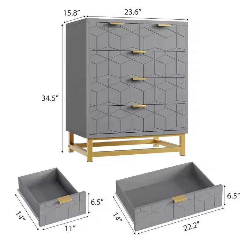 Commode à 5 tiroirs - Commode moderne grise avec base métallique pour chambre/salon/placard (Meuble de rangement, dimensions non spécifiées)