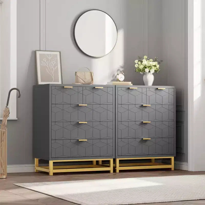 Commode à 5 tiroirs - Commode moderne grise avec base métallique pour chambre/salon/placard (Meuble de rangement, dimensions non spécifiées)