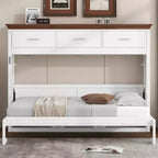 Lit mural escamotable Twin Size avec 3 tiroirs, lit-armoire pliable, blanc - ModernLuxe