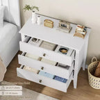 Commode à 3 tiroirs cannelée, commode de chevet de 80 cm de large pour chambre à coucher, commode moderne en bois, grande table de chevet peinte avec 3 tiroirs