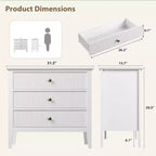 Commode à 3 tiroirs cannelée, commode de chevet de 80 cm de large pour chambre à coucher, commode moderne en bois, grande table de chevet peinte avec 3 tiroirs