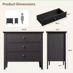 Commode à 3 tiroirs cannelée, commode de chevet de 80 cm de large pour chambre à coucher, commode moderne en bois, grande table de chevet peinte avec 3 tiroirs