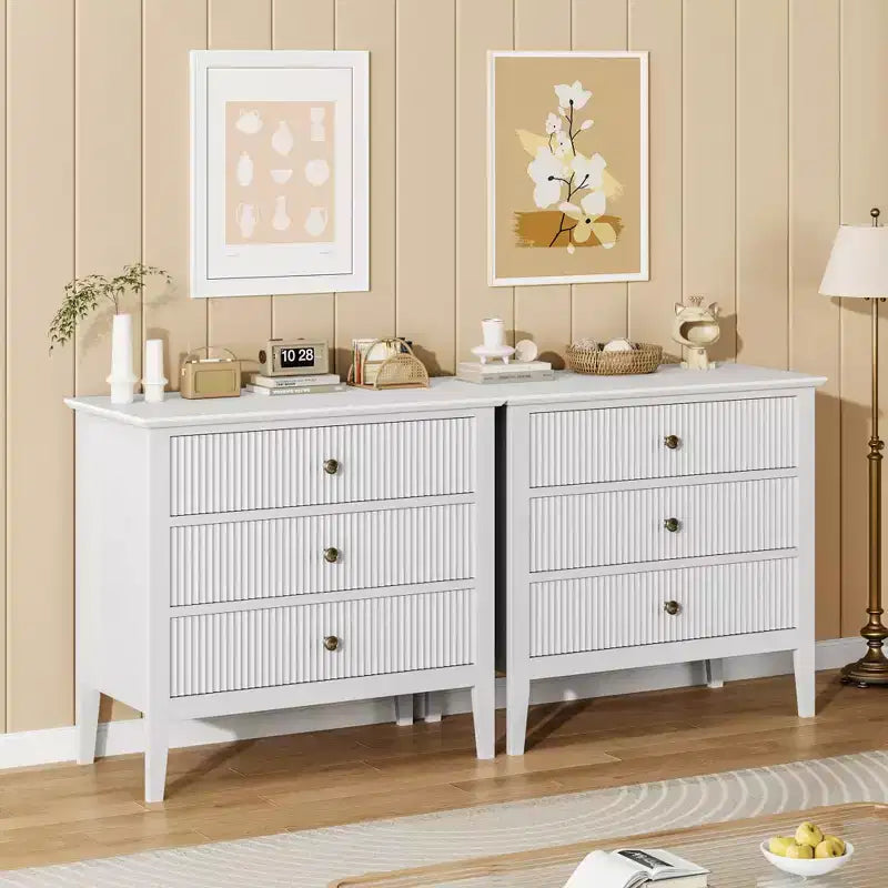 Commode à 3 tiroirs cannelée, commode de chevet de 80 cm de large pour chambre à coucher, commode moderne en bois, grande table de chevet peinte avec 3 tiroirs