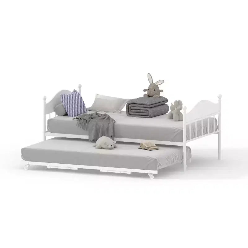 Lit de repos gigogne, lit de repos simple en métal avec tête de lit élégante, cadre de lit de canapé avec lit gigogne pliant relevable, plate-forme à lattes en acier robuste