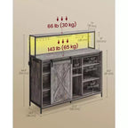Meuble de bar à café SONGMICS HOME avec éclairage LED intelligent, portes de grange coulissantes, crochets en S, rangement pour le vin