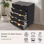 Commode cannelée à 5 tiroirs, commode moderne de 122 cm de hauteur avec dispositif anti-basculement, organisateur de rangement en bois pour chambre à coucher, salon, couloir