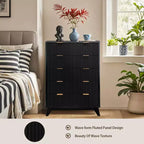 Commode cannelée à 5 tiroirs, commode moderne de 122 cm de hauteur avec dispositif anti-basculement, organisateur de rangement en bois pour chambre à coucher, salon, couloir