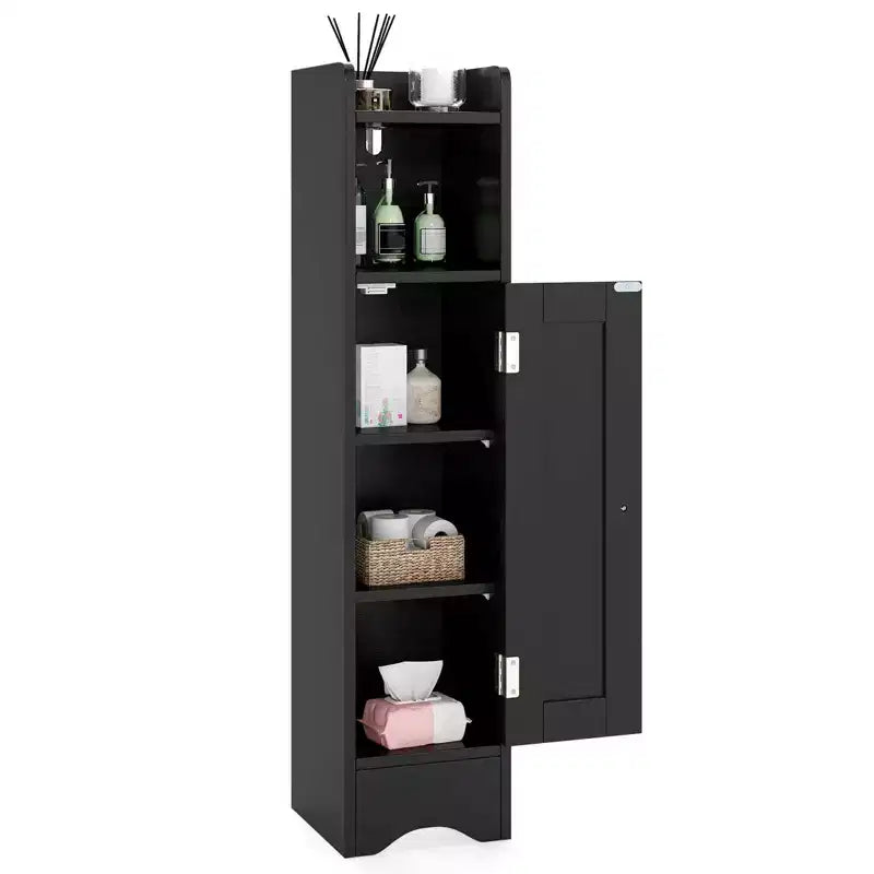 Costway Meuble de Rangement Salle de Bain avec Porte, Support Papier Toilette pour Petits Espaces Noir/Gris/Blanc